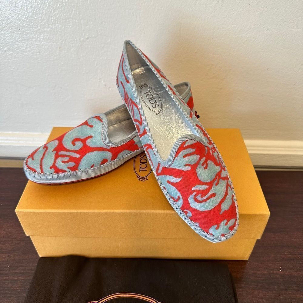 TOD’S Stylish Red and Gray Women's Pantofola loafers size 7 new - Picture 8 of 15